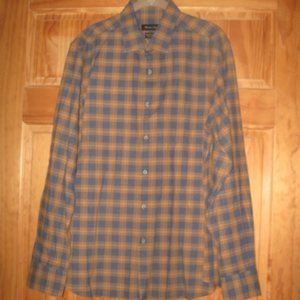 Massimo Dutti Blue/Orange Check Button Down Long Sleeve Shirt